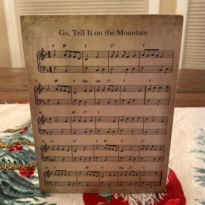 Go Tell It On The Mountain Hymnal Christmas Tier Tray Tabletop Shelf Wood Sign